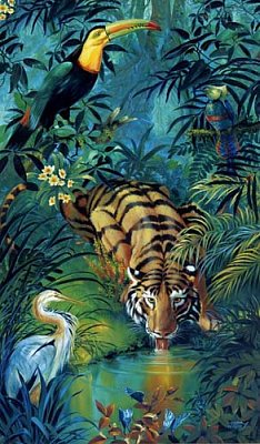 Tiger und Toucan im Dschungel